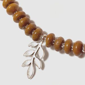 Jasper Stone Silver Leaf Branch Necklace, Genuine Gemstone Beaded Necklace
